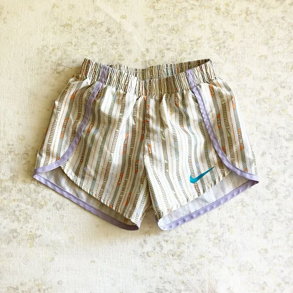 Nike Dri Fit Running Shorts Girls Size 3-4 Striped Multicolor Cream Lavender